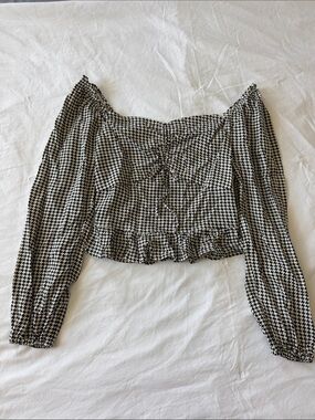 Japna Black & White Houndstooth Off-Shoulder Blouse